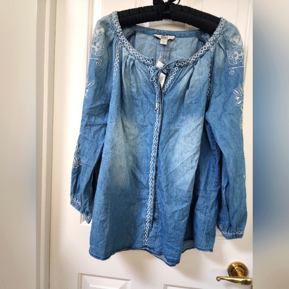 Vintage America Denim Embroidered Blouse